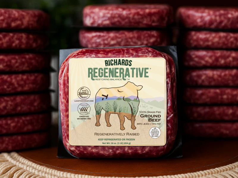 Ground Beef, 85% Lean / 15% Fat Grass-Fed Premium Blend, Perfect for Burgers, Frozen Family Pack (25-1lb packages)